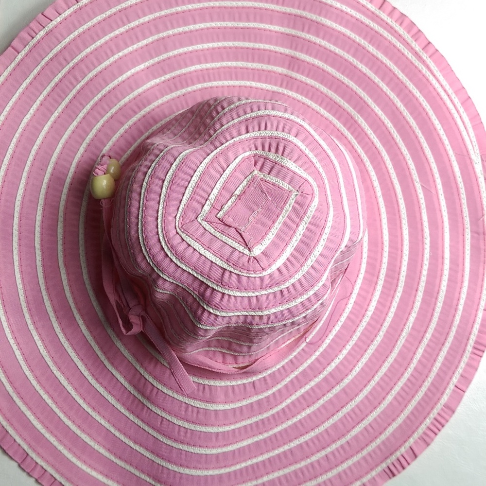 Summer Sun Floppy Hat Wide brim Barbie Pink White Stripe XL